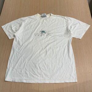 Caribbean Side Cancun Sea Turtle Embroidered T-Shirt Mens XL White Cotton Tee